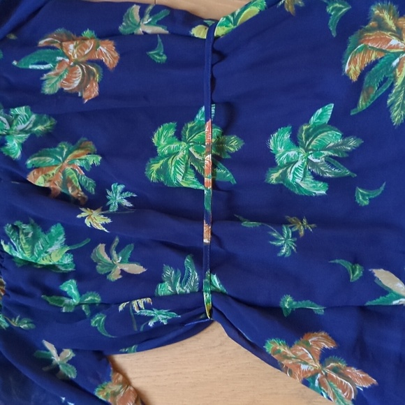 Line & DotRiza Off Shoulder Dress, Midnight Blue with palm trees, Size S - Picture 2 of 7